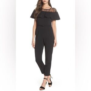 EUC Adrianna Papell black ruffle and lace jumpsuit